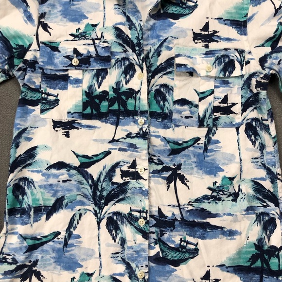 Tommy Bahama linen blend Long Roll up Sleeve tropical button down shirt size XS - Picture 4 of 8
